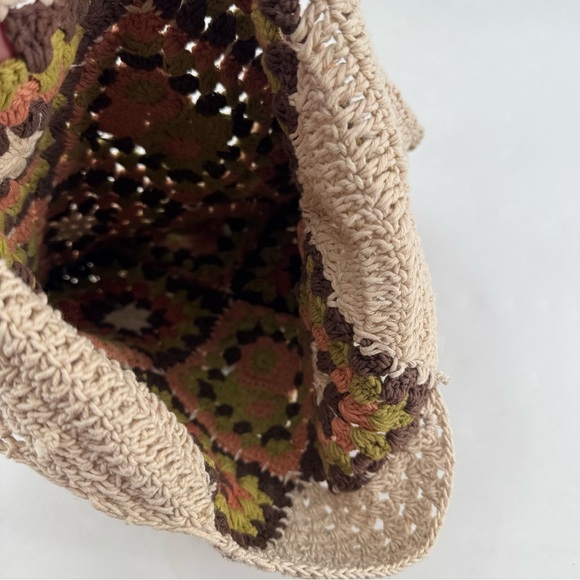 Vintage 70s Boho Hippie Granny Square Crochet Handmade Crossbody Bag Purse - Picture 4 of 8